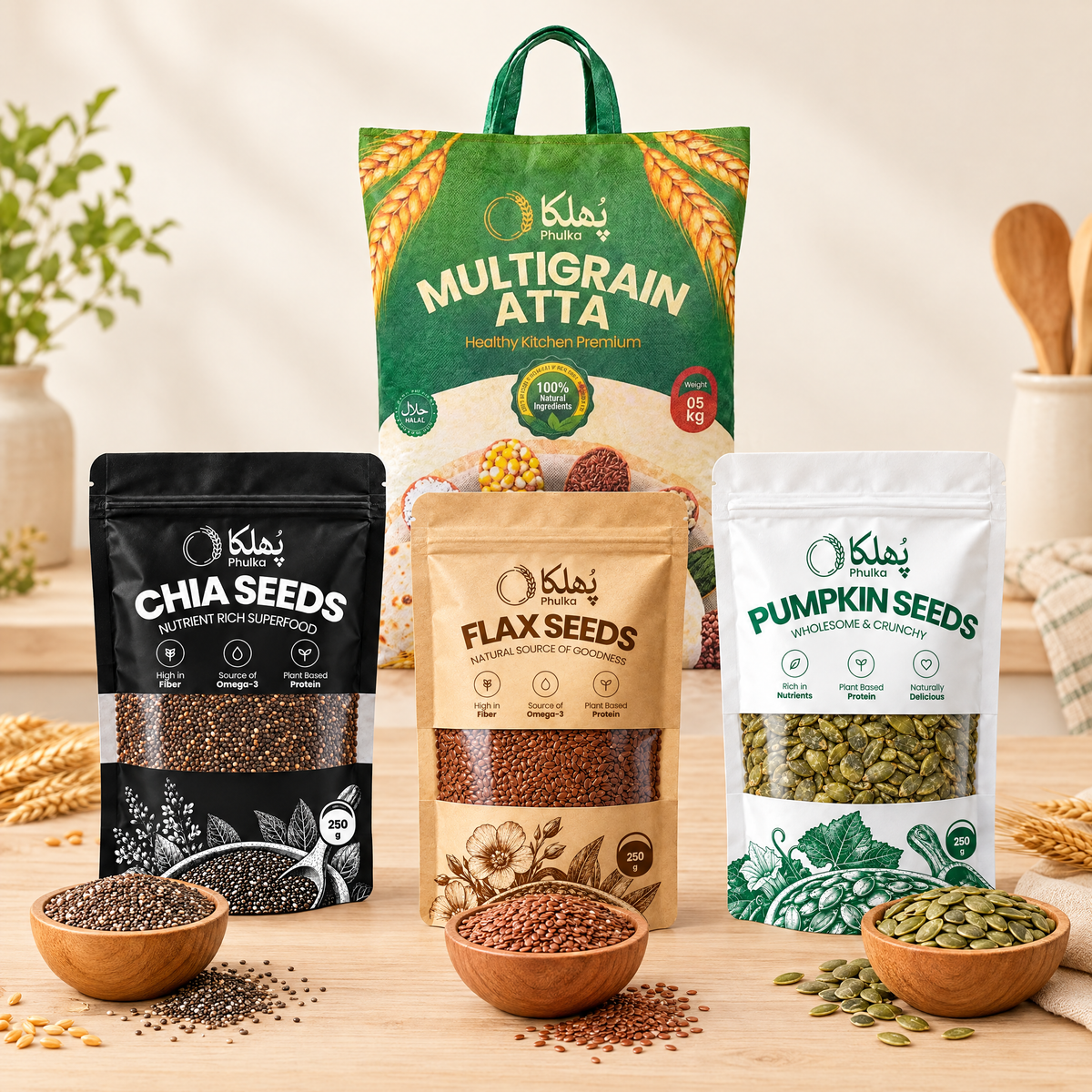 Phulka Multigrain Atta 5 kg with chia, flax and pumpkin seed pouches