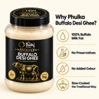 Why Phulka Buffalo Desi Ghee: 100% buffalo milk fat, no preservatives, no added colour, slow-cooked