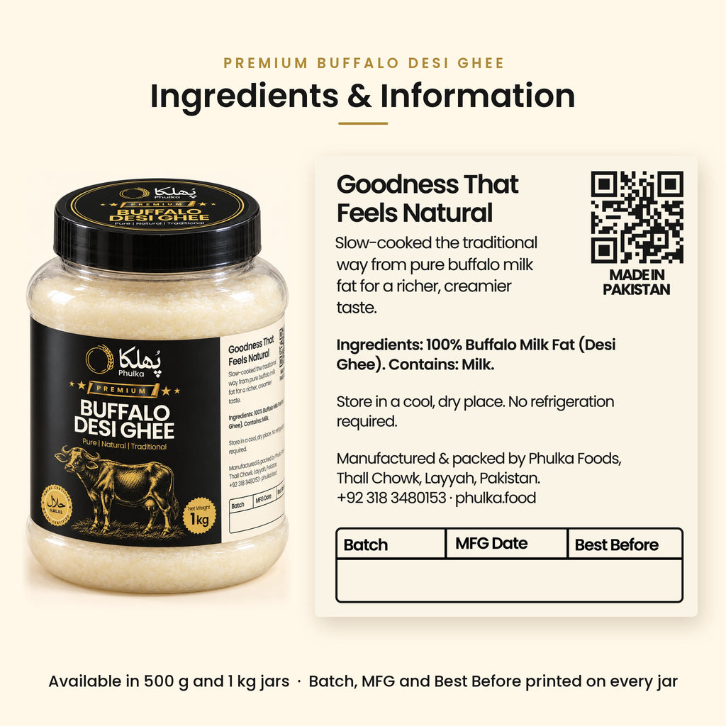 Phulka Buffalo Desi Ghee ingredients and label information