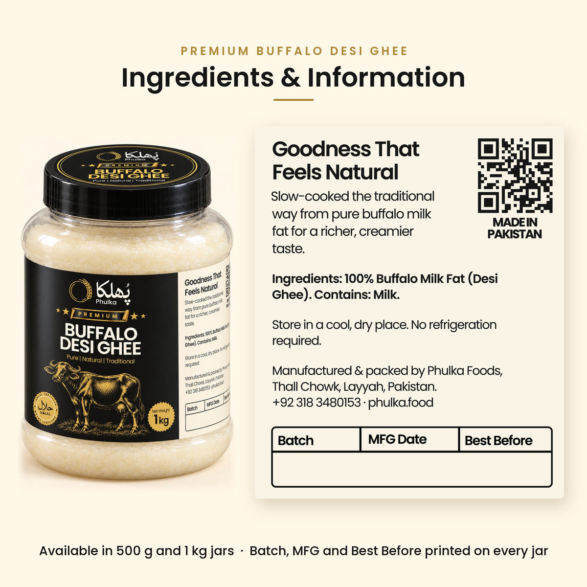 Phulka Buffalo Desi Ghee ingredients and label information
