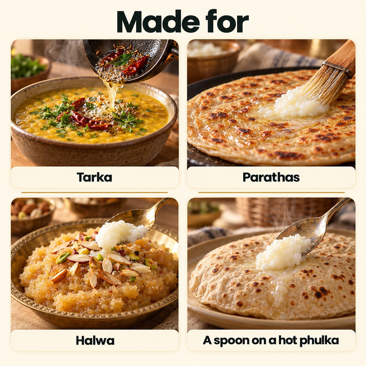 Made for tarka, parathas, halwa and a spoon on a hot phulka