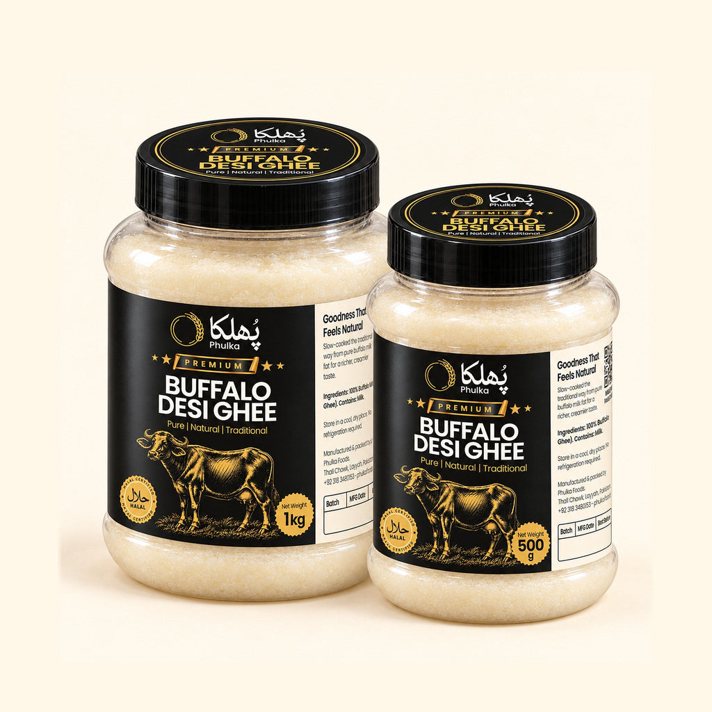 Phulka Premium Buffalo Desi Ghee 500 g and 1 kg jars