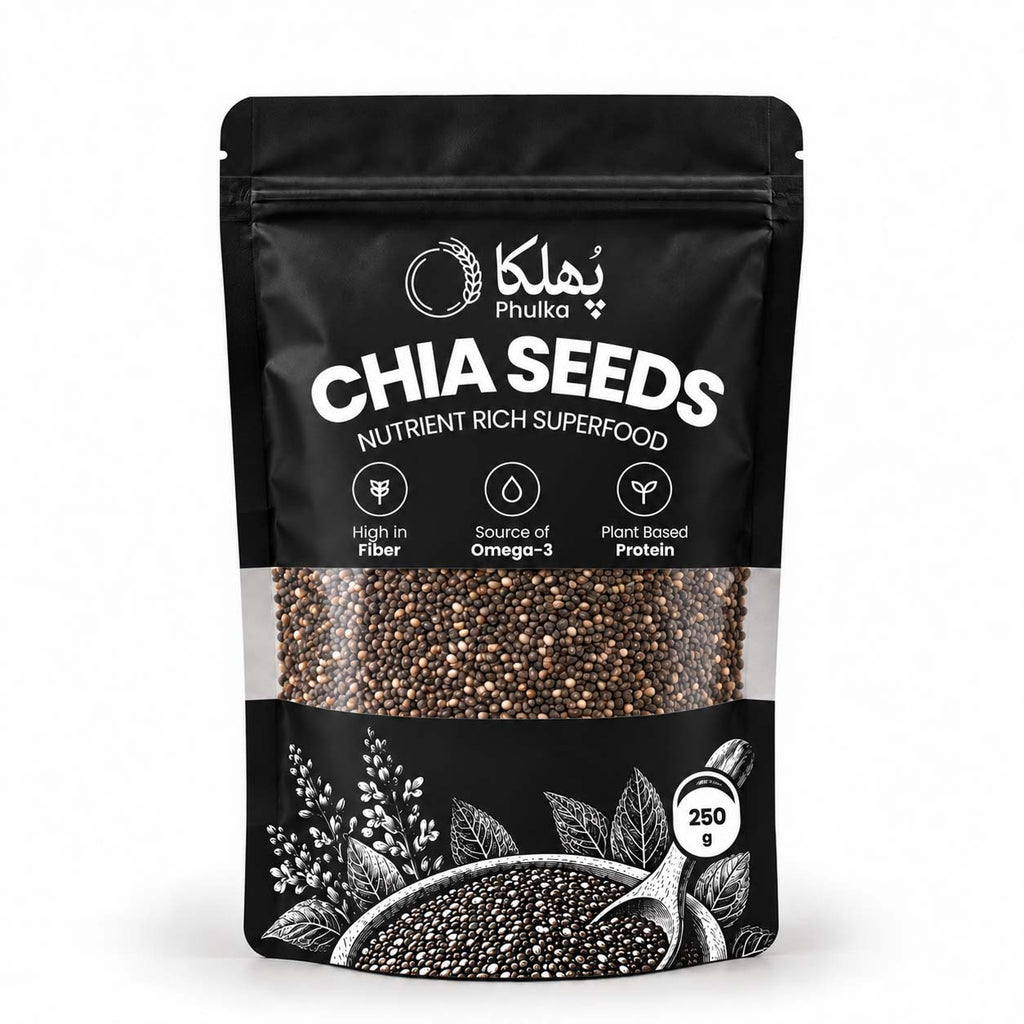 Phulka Chia Seeds 250g stand-up pouch, front - Nutrient Rich Superfood