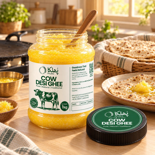 Phulka Cow Desi Ghee in a kitchen with parathas