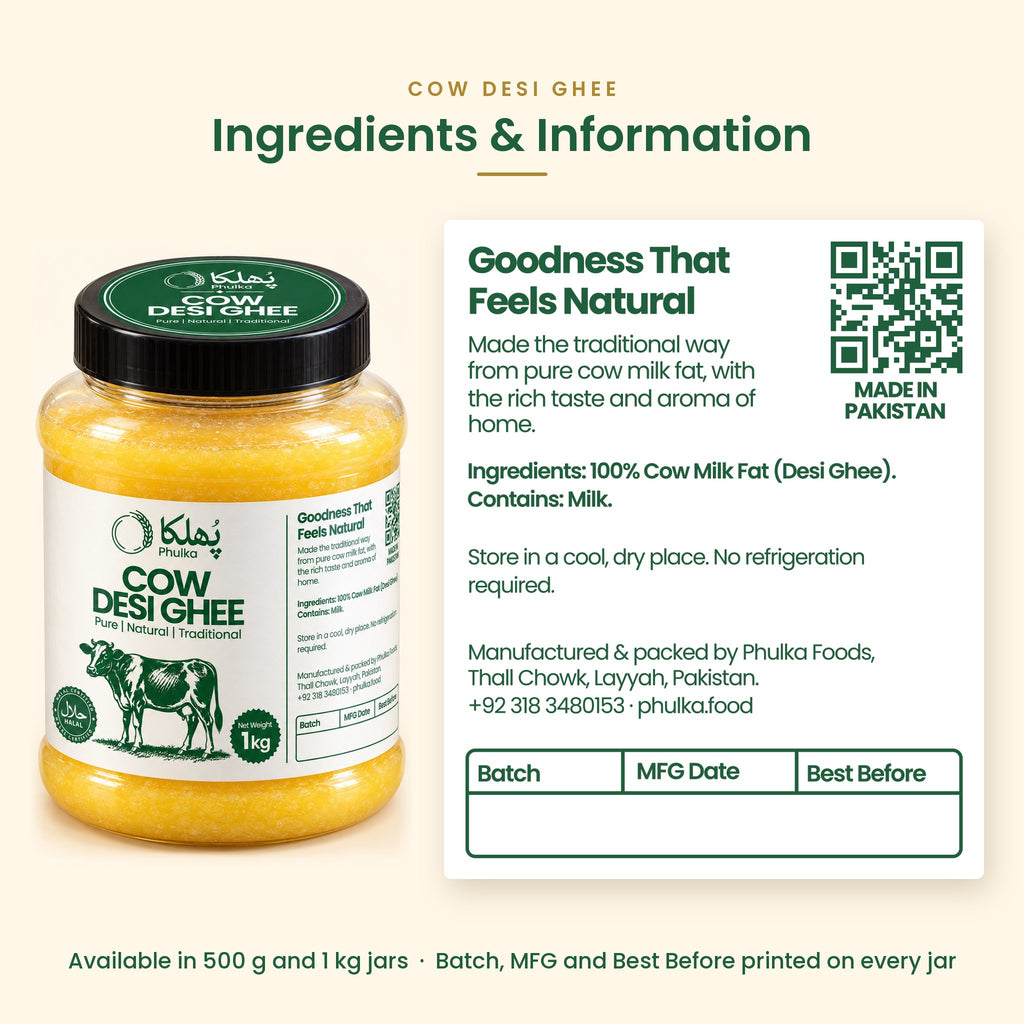 Phulka Cow Desi Ghee ingredients and label information
