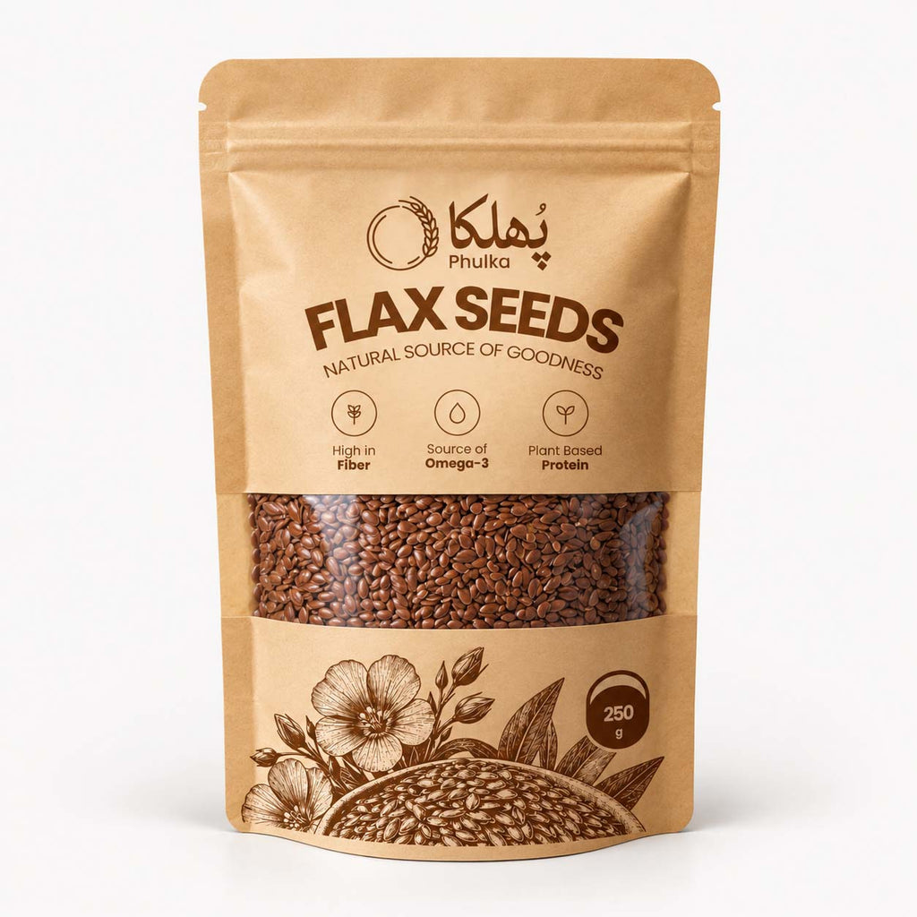 Phulka Flax Seeds (Alsi) 250g kraft pouch, front - Natural Source of Goodness